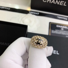 Chanel Top Replica Copy Big Wide Diamon Ring Black CC Luxury Brand Factory Outlet Wholesale