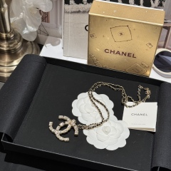 Chanel Replica Costume Jewelry Leather Chain Single Crystal CC Pendant Long Necklace Top Best Quality