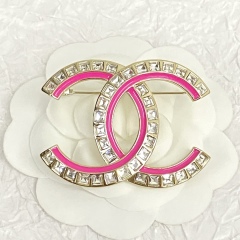 Chanel Top Replica 23/24 Pink Black Enamel Crystal Big CC Brooch Luxury Brand Factory Outlet Wholesale