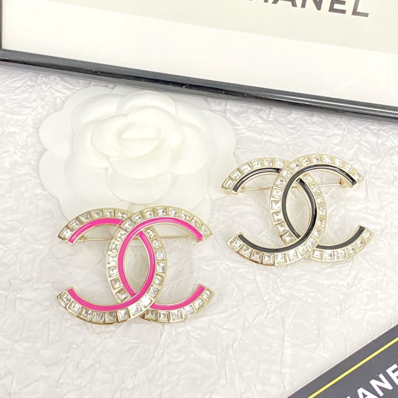 Chanel Top Replica 23/24 Pink Black Enamel Crystal Big CC Brooch Luxury Brand Factory Outlet Wholesale