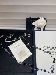 Chanel Top Replica AAA Copy Fall Winter 23/24 zebra-stripe Black Strass Pearl Metal Chain Long Necklace Factory Outlet Wholesale