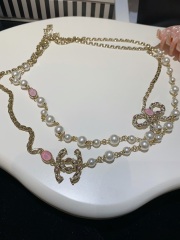 Chanel Top Replica AAA Copy Fall-Winter 2023/24 Pre-collection Pink Strass Bowknot Pearl Long Chain Necklace Factory Outlet Wholesale