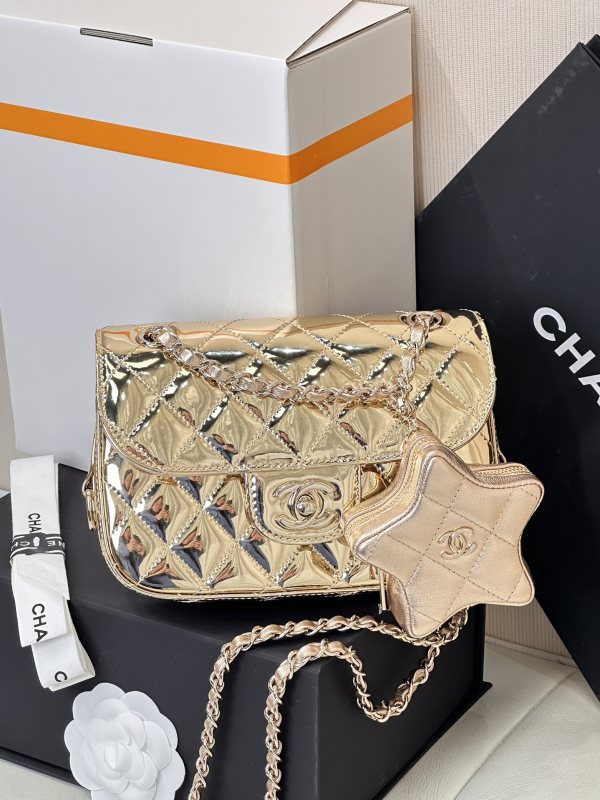 Chanel Top Replica AAA Copy 24C Mirror Metallic Mini Flap Bag &amp; Star Coin Purse Factory Outlet Wholesale