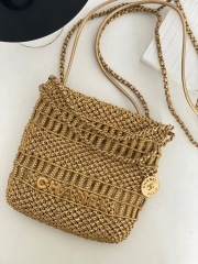 Yellow Gold Mini Chanel 22 Bag Hand-woven Leather 1:1 Top AAA Wholesale Factory Outlet