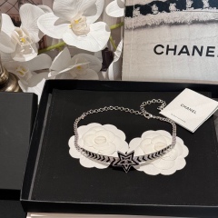 Chanel Replica Costume Jewelry 23/24 Metal Strass Silver Black Stripe Star CHOKER Top Best Quality