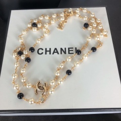 Chanel 23/24 Black White Pearl Glasses Metal Chain Long Necklace Factory Outlet Wholesale Top Replica AAA Copy