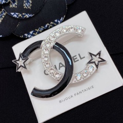 Chanel Top AAA 1:1 23 24 Black Enamel Strass CC 2 Star Brooch Factory Outlet Wholesale