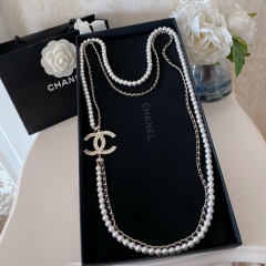 Chanel Top AAA 1:1 Long Big Pearl Leather Chain 2 Strand Necklace Strass CC Pendant Factory Outlet Wholesale