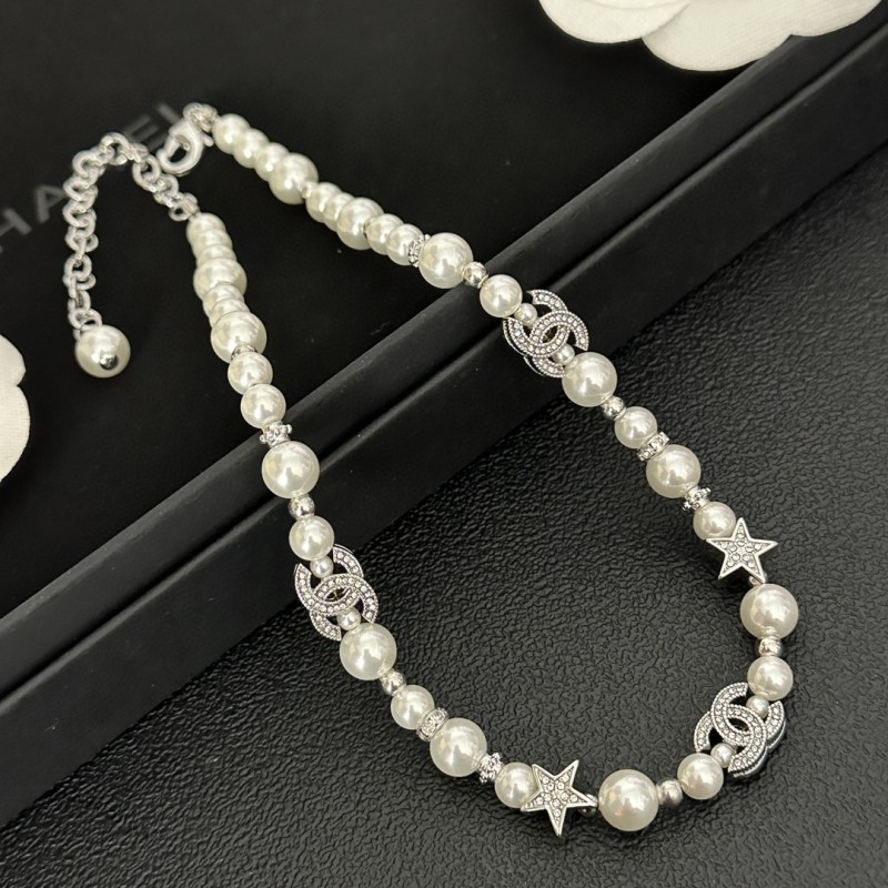 Chanel Top AAA 1:1 23S Pearl White Chain Strass Star Short Necklace Factory Outlet Wholesale