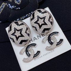 Chanel Top Replica AAA Copy Chanel Round Black Enamel Star CC Pendant Earring Factory Outlet Wholesale