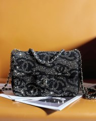 Chanel 23A Flap Evening Bag Should Strap Strass Rhinestones CC Black Leather Top Replica 1:1 AAA Copy Factory Outlet Wholesale
