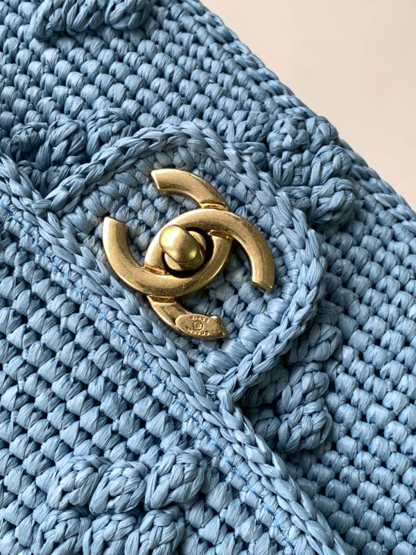 Chanel Spring Summer 24P Blue Raffia Effect Braided MINI FLAP BAG Factory Outlet Wholesale Top 1:1 AAA vs Genuine