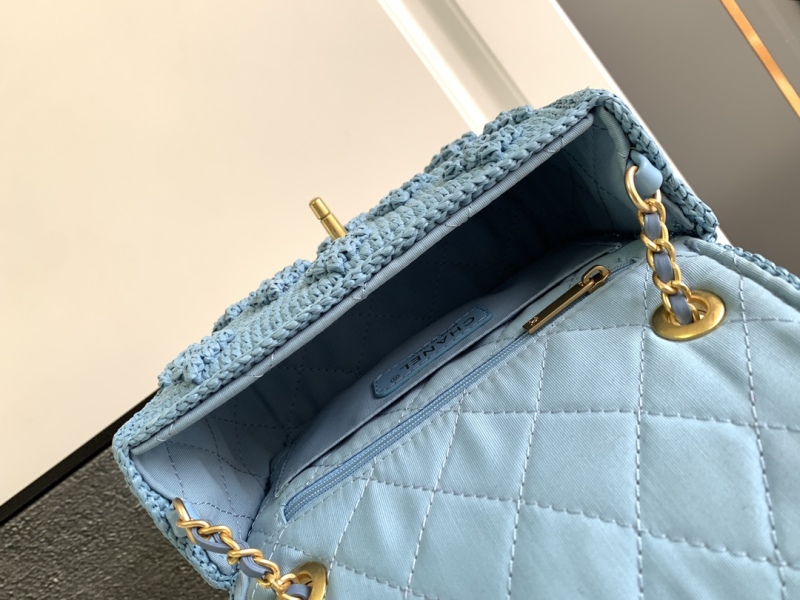 Chanel Spring Summer 24P Blue Raffia Effect Braided MINI FLAP BAG Factory Outlet Wholesale Top 1:1 AAA vs Genuine