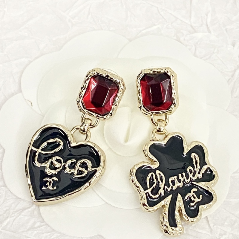 Chanel Spring Summer 2024 Red Stone Heart Leaves Pendant Earring Fashion Costume Jewelry vs Genuine