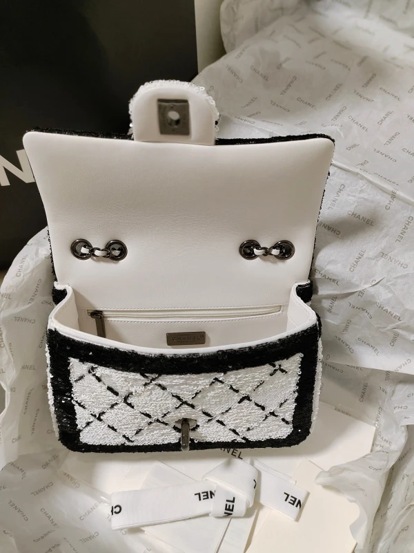 Chanel Spring Summer 2024 Pre-collection 24P SMALL FLAP BAG White Black Sequins Black 1:1 AAA Top Quality vs Genuine Factory Outlet Wholesale