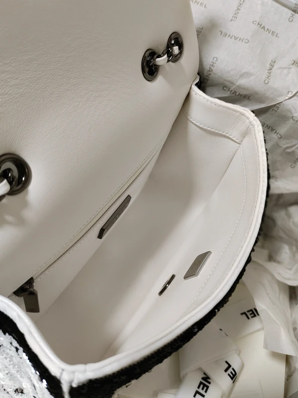 Chanel Spring Summer 2024 Pre-collection 24P SMALL FLAP BAG White Black Sequins Black 1:1 AAA Top Quality vs Genuine Factory Outlet Wholesale