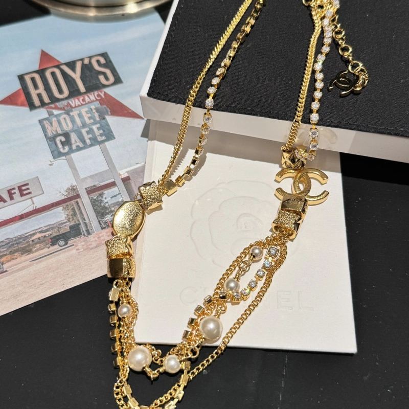 Chanel 24P Costume Jewelry Rosantica Strands Short Necklace Metal Glass Pearls Strass Factory Outlet Wholesale Top 1:1 AAA vs Genuine