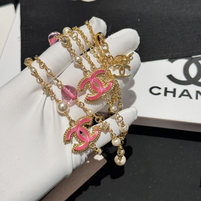 Chanel 24P Costume Jewelry Long Necklace Pink CC Metal Resin Glass Pearls Strass Factory Outlet Wholesale Top 1:1 AAA vs Genuine
