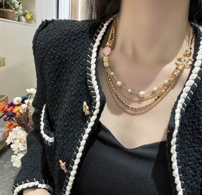 Chanel 24P Costume Jewelry Rosantica Strands Short Necklace Metal Glass Pearls Strass Factory Outlet Wholesale Top 1:1 AAA vs Genuine