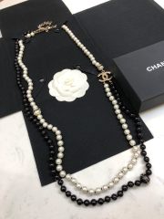Chanel Spring Summer 2024 Pearly White Black Strands Long Necklace Imitation Pearls 1:1 AAA Top Quality vs Genuine Factory Outlet Wholesale