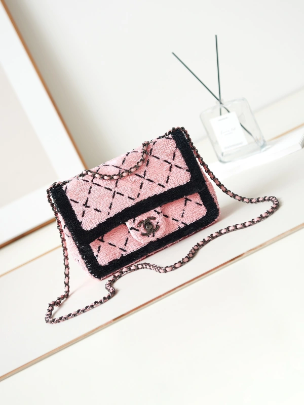 Chanel Spring Summer 2024 Pre-collection 24P SMALL FLAP BAG White Black Sequins Black 1:1 AAA Top Quality vs Genuine Factory Outlet Wholesale