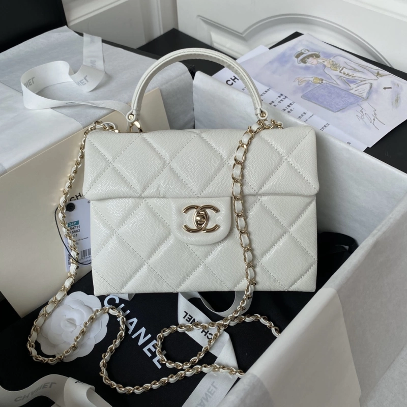 Chanel 24P Lichee Pattern MINI FLAP BAG WITH TOP HANDLE 1:1 AAA Top Quality vs Genuine Factory Outlet Wholesale