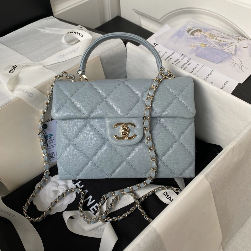 Chanel 24P Lichee Pattern MINI FLAP BAG WITH TOP HANDLE 1:1 AAA Top Quality vs Genuine Factory Outlet Wholesale