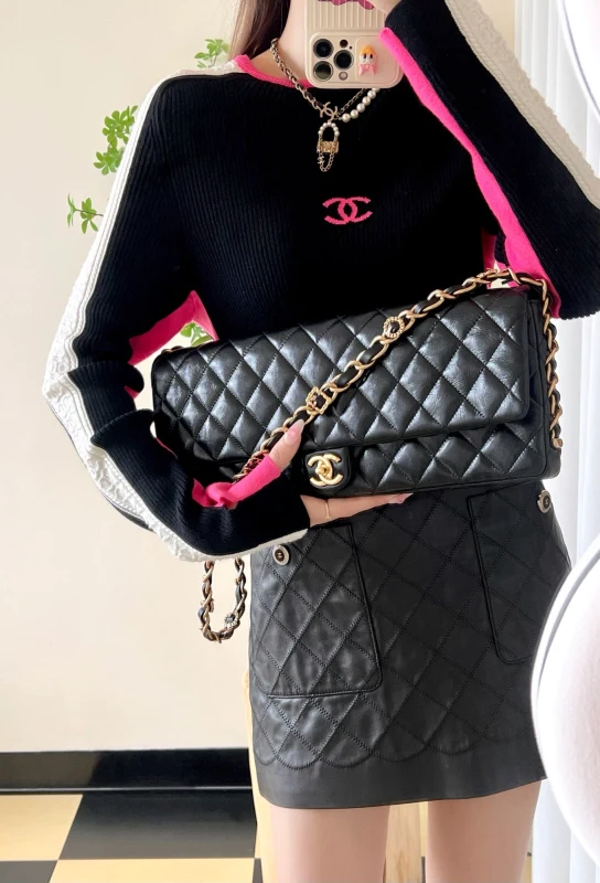 Chanel 24A Maxi Long Clutch Bag Shoulder 𝖵𝗂𝗇𝗍𝖺𝗀𝖾 Lambskin Gold-Tone Metal 1:1 AAA Top Quality vs Genuine Factory Outlet Wholesale