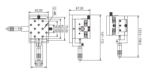 LDTSP-D2-X-25V Integrated Multi-axis Manual Translation Stage Table Size  63x63 mm  Travel Range 25 mm