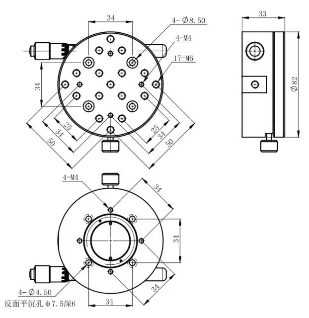 LDTSH-82TV-B Customize OEM Precision Shaft Design Manual Rotary Positioning Stage Platform Dimension 82mm Load Capacity 5kg