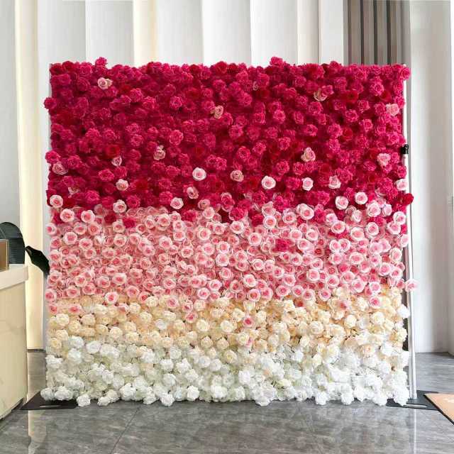 Charming Unique Gradient Artificial Rose Flower Wall for Wedding Photo Area Marriage Ceremony Backdrop Decor