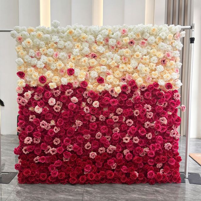 Charming Unique Gradient Artificial Rose Flower Wall for Wedding Photo Area Marriage Ceremony Backdrop Decor