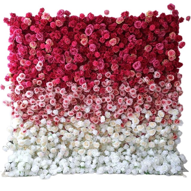 Charming Unique Gradient Artificial Rose Flower Wall for Wedding Photo Area Marriage Ceremony Backdrop Decor