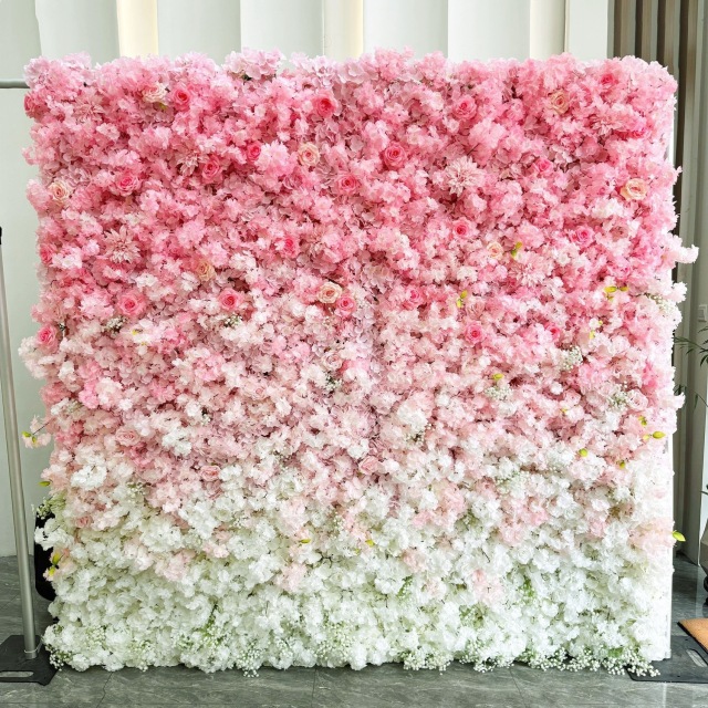 Charming Unique Gradient Artificial Rose Flower Wall for Wedding Photo Area Marriage Ceremony Backdrop Decor