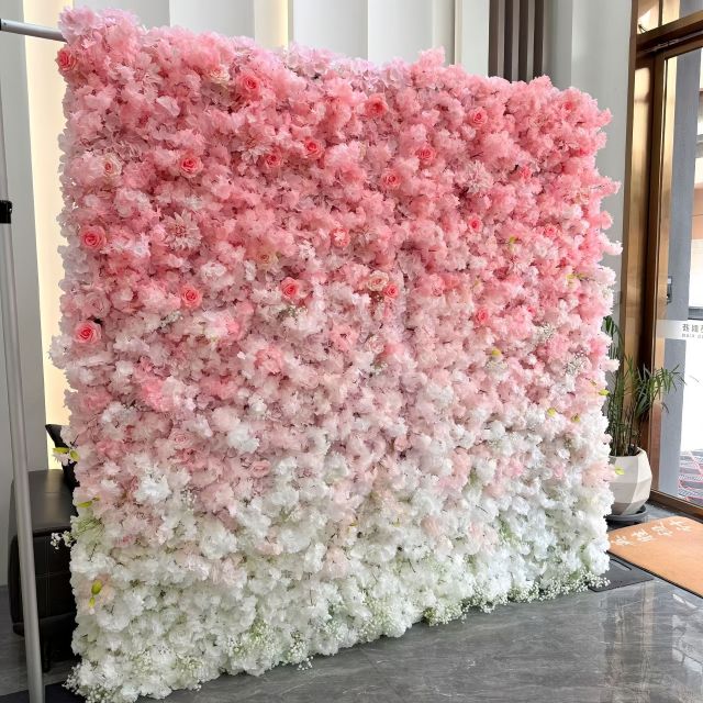 Charming Unique Gradient Artificial Rose Flower Wall for Wedding Photo Area Marriage Ceremony Backdrop Decor