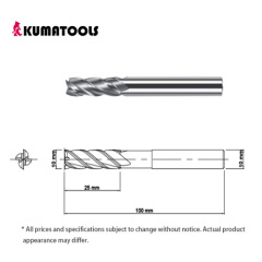 Uncoated Carbide Square End Mill, 4-Flute/Dia 10mm, Flute Length 25mm, Shank Dia 10mm, Overall Length 100mm