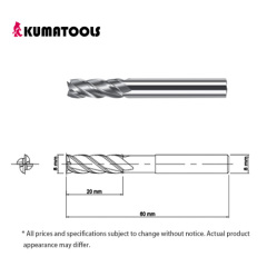 Uncoated Carbide Square End Mill, 4-Flute/Dia 8mm, Flute Length 20mm, Shank Dia 8mm, Overall Length 60mm