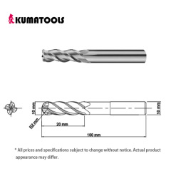55HRC TIXCO Coated Carbide Radius End Mill, 4-Flute/Dia 10mm, R 2mm, Flute Length 20mm, Shank Dia 10mm, Overall Length 100mm
