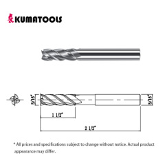 AS Coated Carbide Square End Mill, 4-Flute/Dia 5/16 inch, Flute Length 1 1/2 inch, Shank Dia 5/16 inch, Overall Length 2 1/2 inch