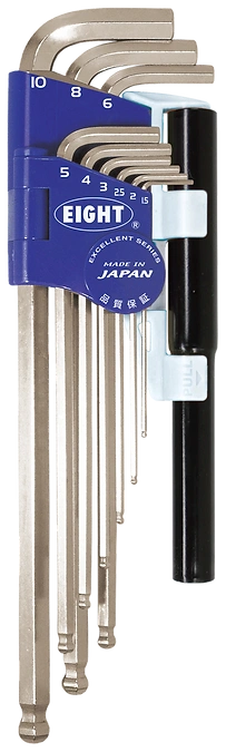 Ball Point Hex Key Wrench 9-Piece Double Decker Type Holder Set With Extension Pipes BHS-9NP