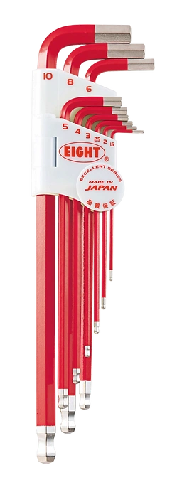 Taper Head Hex Key Wrench 9-Piece Single Colour Wrench Holder Set (Red) TLC-S9NRE