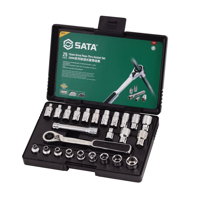 25Pc. 13MM Dr. Pass-thru Ratcheting Set 09131,Socket Bits