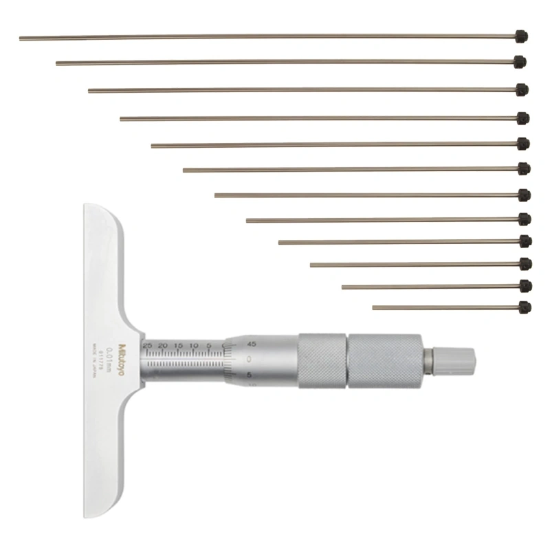 Depth Micrometer, Interchangeable Rods 0-300mm, 101mm Base 129-153