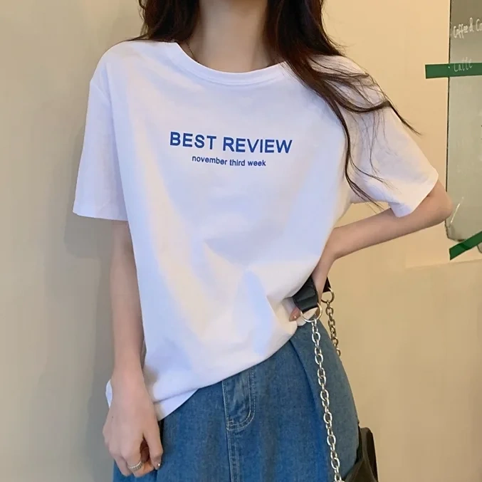 韓国のファッションアルファベット着回し力抜新作半袖白トップス オシャレ 韓国風 ゆったり 大きいサイズ Tシャツ