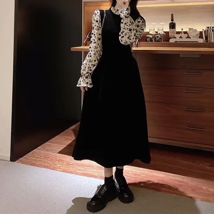 絶対流行 韓国風ファッション 切り替え 配色 Aライン ワンピース