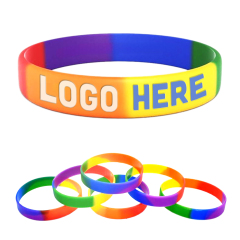 Color Filled Embossed Rainbow Silicone Bracelet
