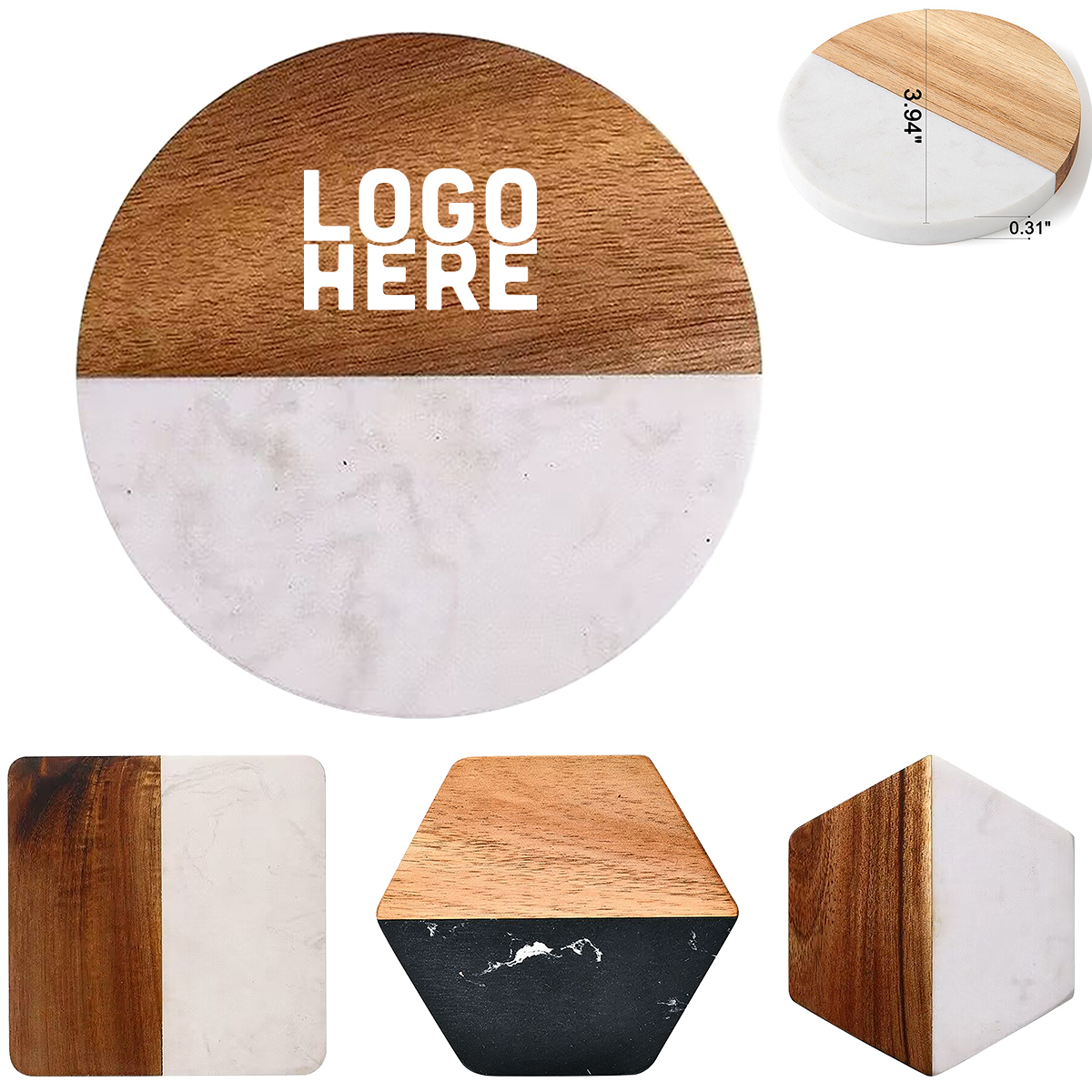 Natural Marble and Wood Coaster
