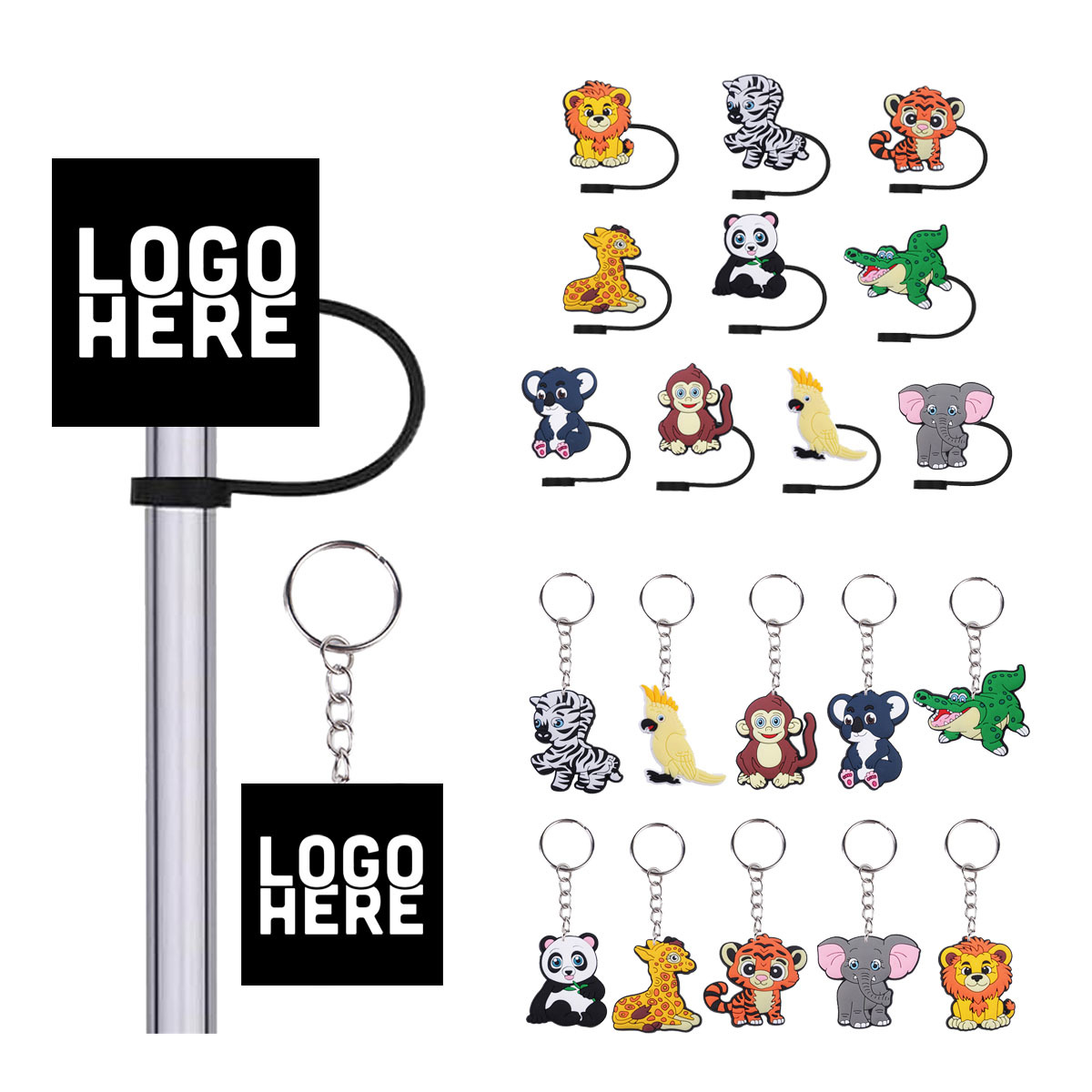 Straw Covers Cap Keychain Set