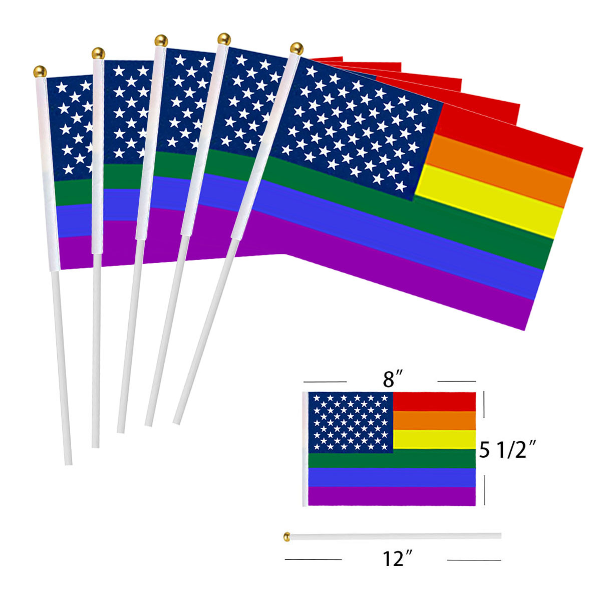 U.S. Rainbow Stick Flags