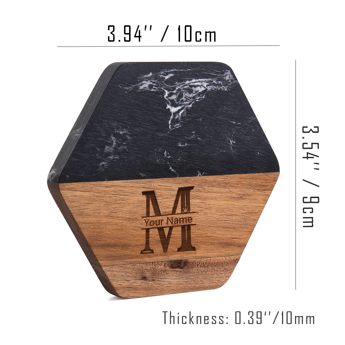 Hexagonal Marble and Wood Spliced Coaster